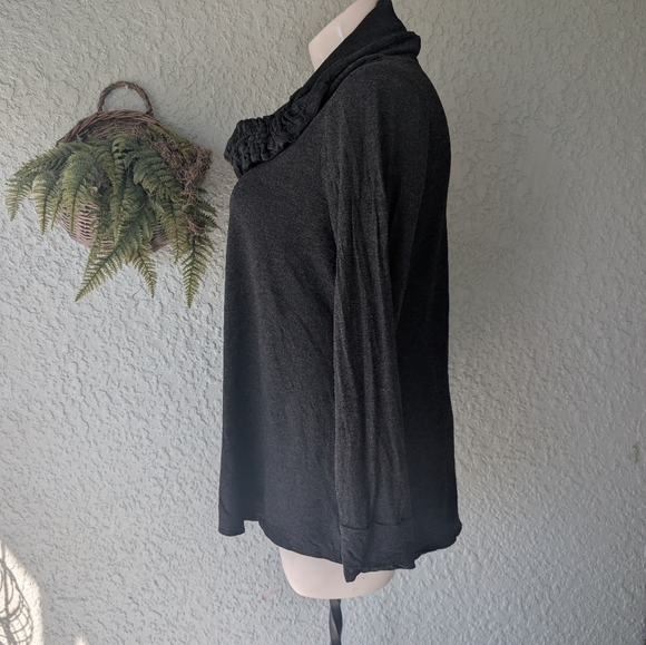 Soft Surroundings Drawstring Cowl Neck Top Size x Long Sleeve Blue Viscose Blend - Picture 2 of 7